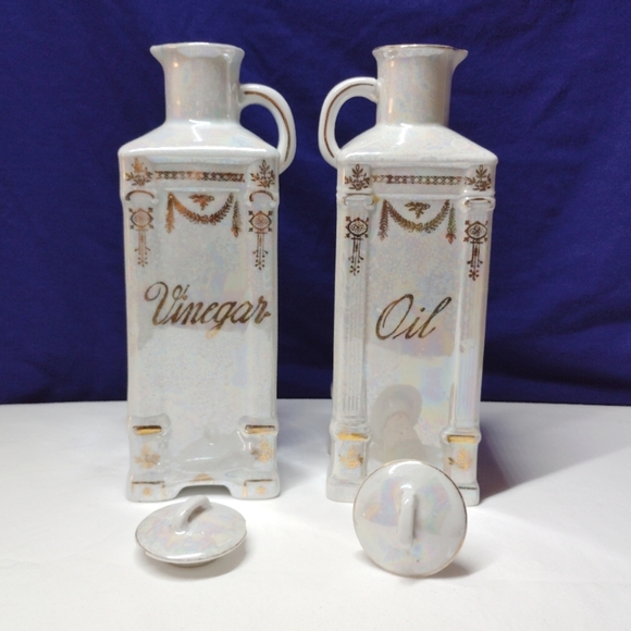 CLEARANCE Antique Oil & Vinegar Cruet Set Lustreware Victoria Czecho-Slovakia - Picture 4 of 15